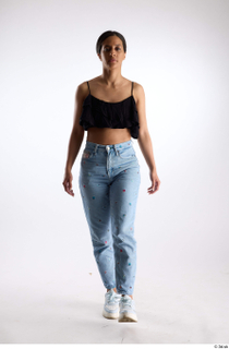 Jimena  1 black ruffled crop top blue jeans casual…